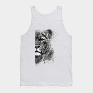 Black And White Half Faced Lioness Tank Top